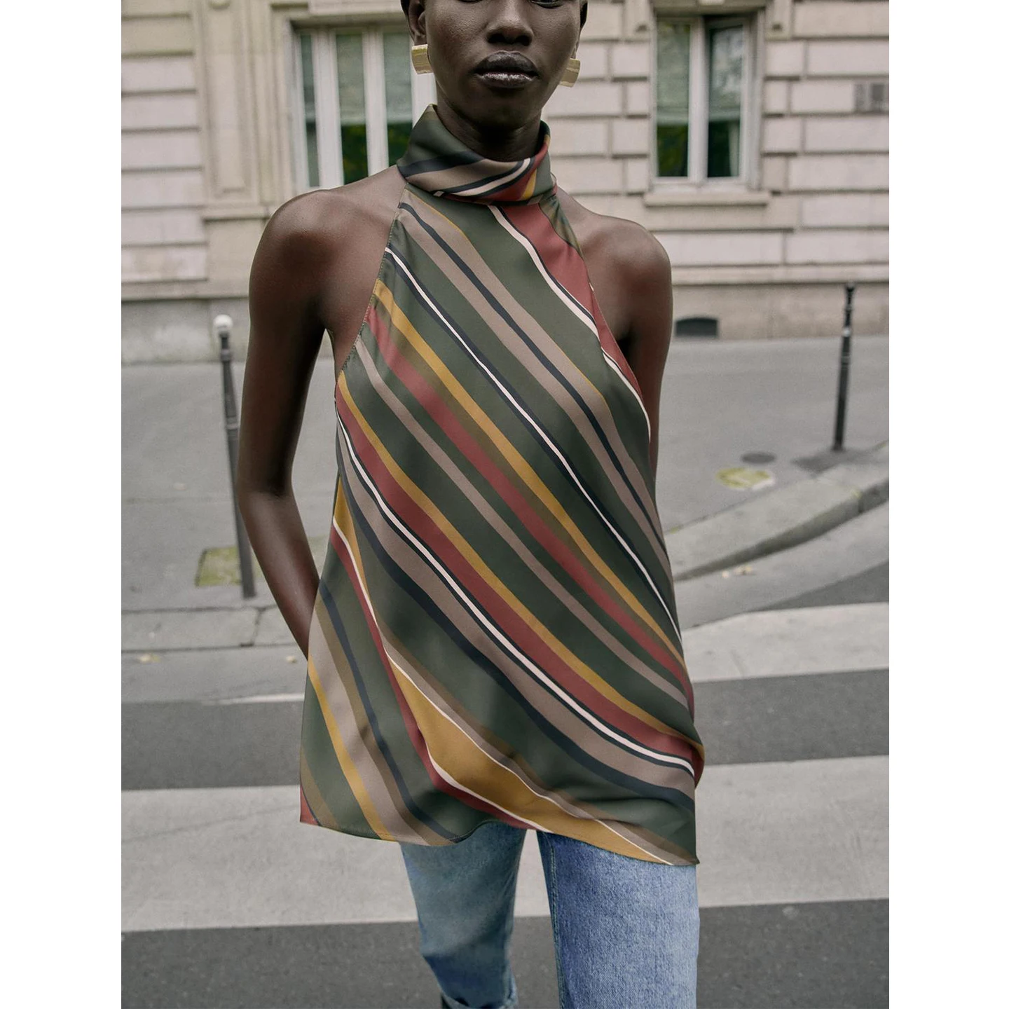 خريف شتاء جديد المرأة تصميم تحسس بسيط Sle شنقا Ne Line شريط غير متناظرة أعلى الفرنسية Sle ألياف البوليستر...