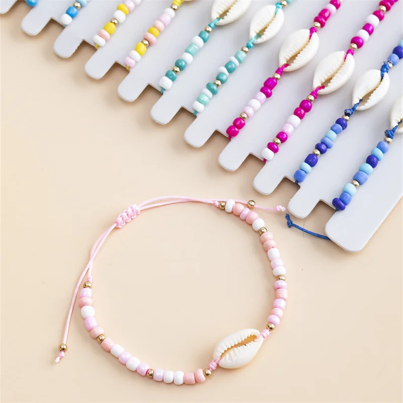12 pcs/set Shell String Rope Adjustable Braided Bracelets Set Colorful Beads Chain Charm Bracelet Jewelry Gifts