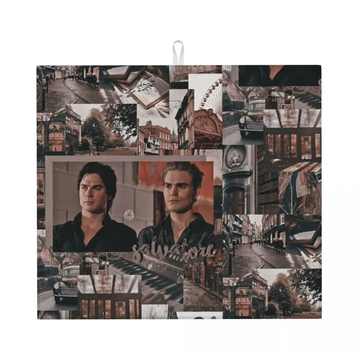 Custom Damon Salvatore The Vampire Diaries Dish Drying Mat for Kitchen Dry Stefan Salvatore Fantasy Film Dishes Drainer Pads