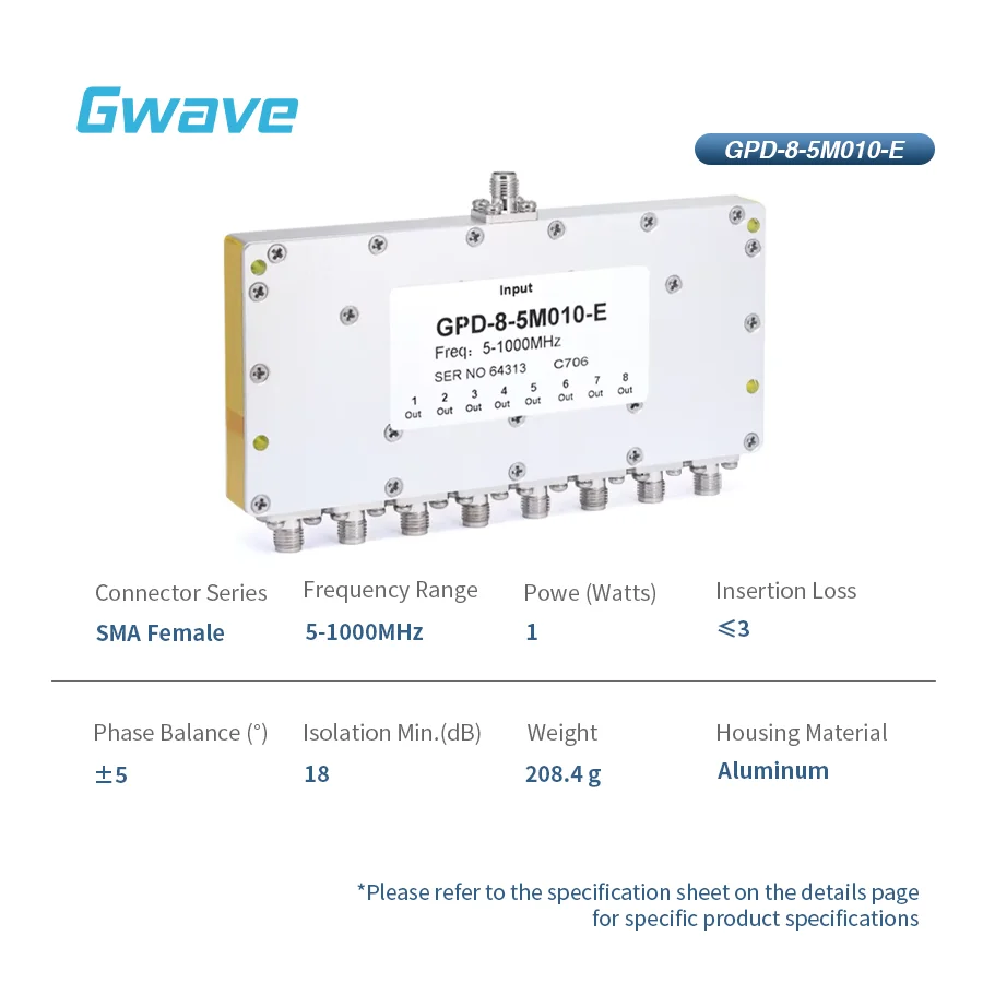 8-Way For SMA Power Divider For Telecom 1 Watt Rated From 5 MHz To 1 GHz