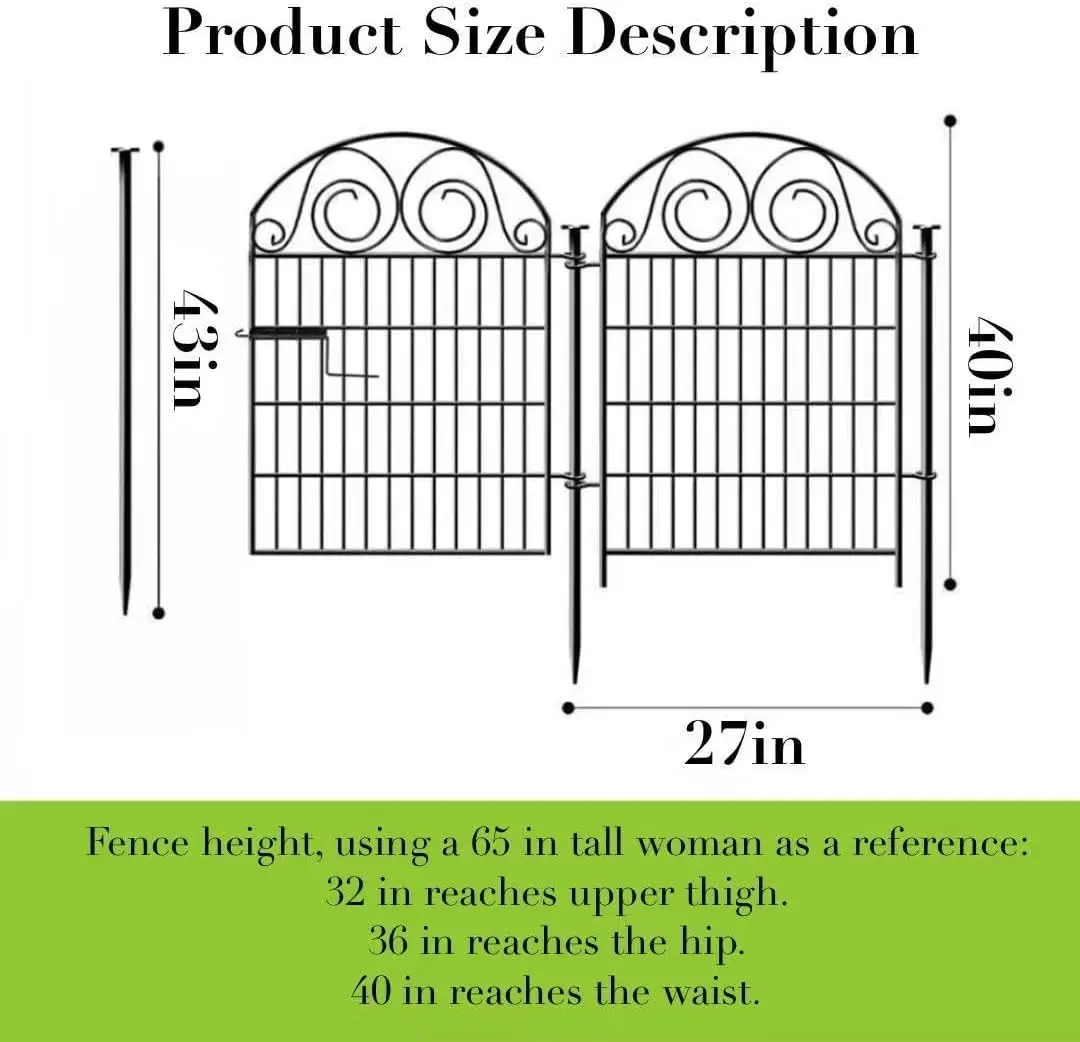No Dig Metal Garden Fence With Gate 40 Inch Height Total 26.2 Ft Length Decorative Temporary Pet Animal Barrier Outdoor Yard Landscape Border For Dogs