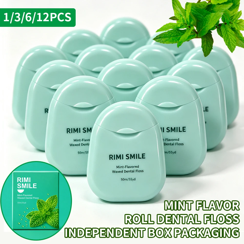 1/3/6/12PCS Mint Dental Floss, RIMI SMILE Travel‑Friendly Dental Floss 50M with Individual Paper Packaging,  Breath Refresh