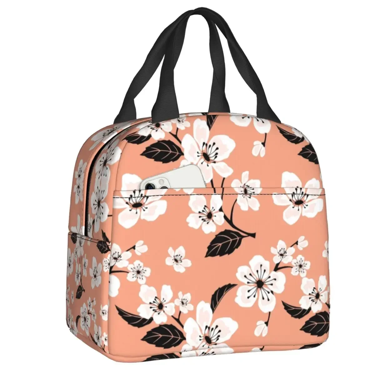 Sakura Cherry Tree Flower Blooms Insulated Lunch Tote Bag for Women Floral Resuable Cooler Thermal Food Lunch Box School