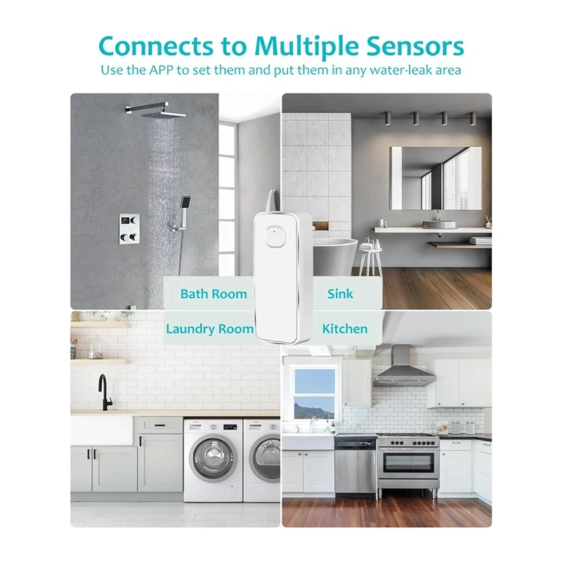 Detector de vazamento de água WiFi para casa, Sensor de vazamento inteligente, Alarme 80dB, Alertas do aplicativo, Pacote 3