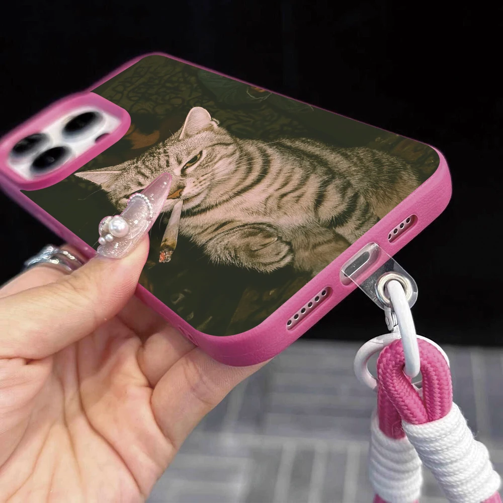 喫煙する子猫ストラップ付きロープフォンケース iPhone  - Phone Cases Leather のレビューと価格