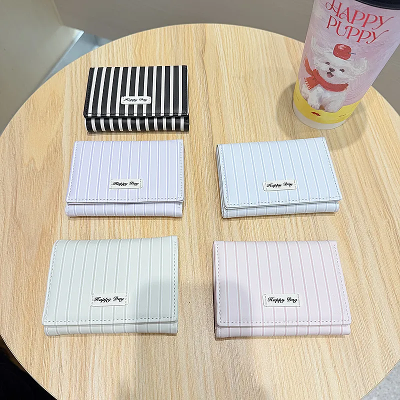 

5 шт. женских кошельков из искусственной кожи, полосатые, многофункциональные, складные, короткие, для карт