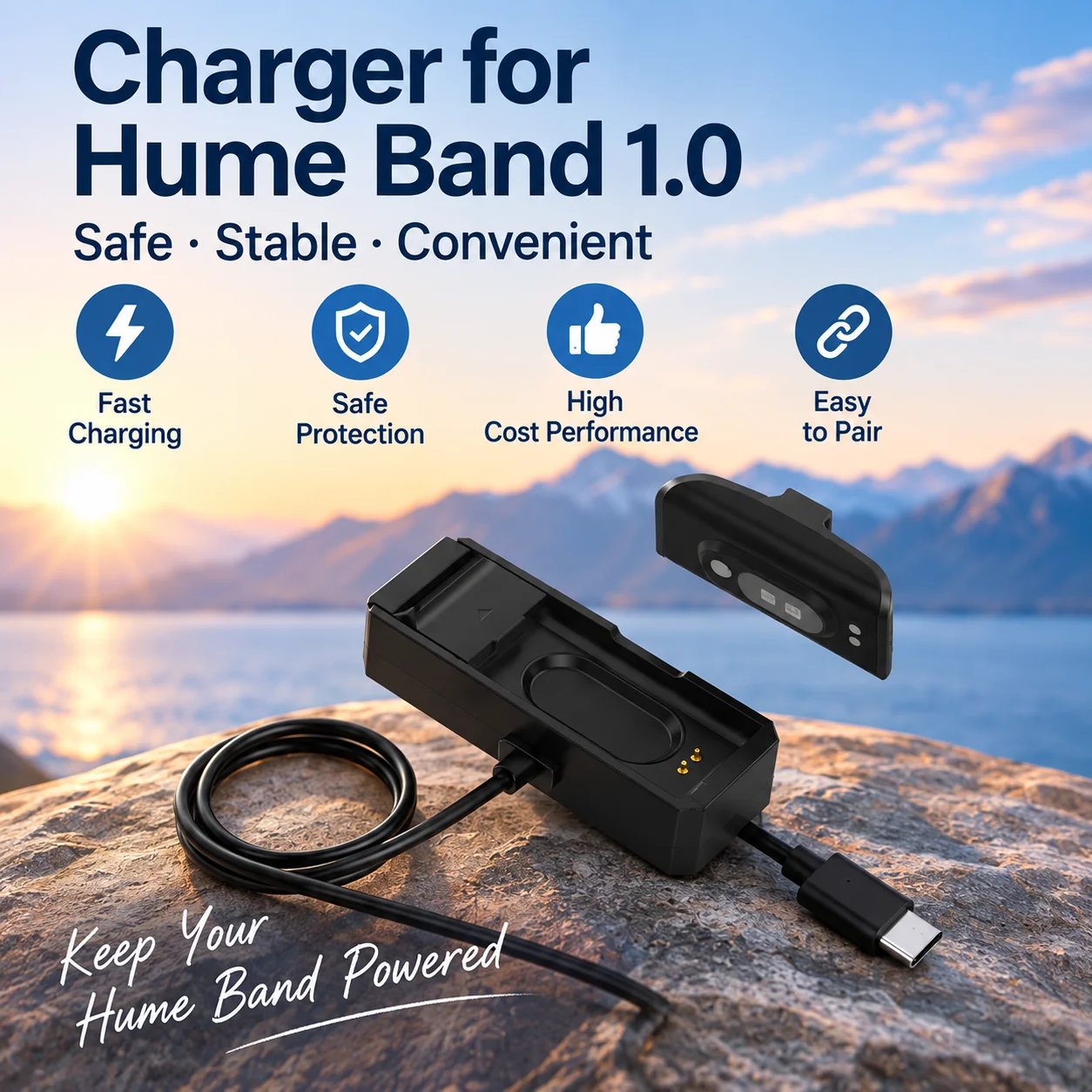 Câble de charge de type C pour montre Hume Band 1.0, accessoire de station de charge, adaptateur, câble de 1 m.