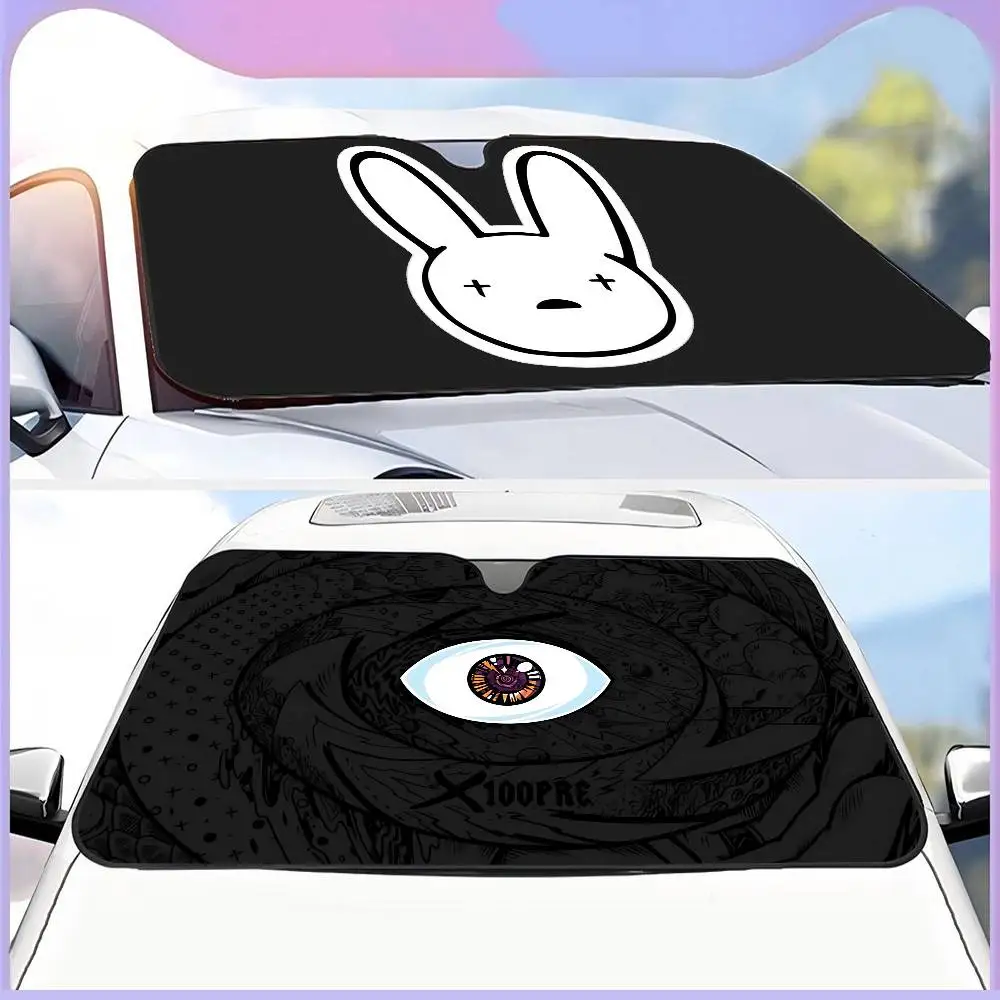

Singer Bad Bunny Photo Car Windshield Sun Shade Car Sun Visor Protector Aluminum Foil 51.2 X 27.5 In