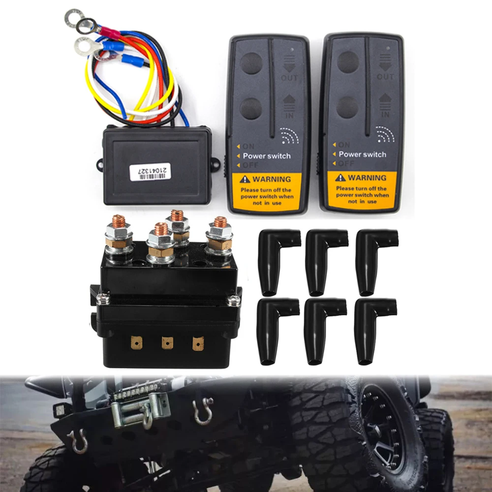 

Universal 4x4 12V 500Amp HD Winch Control Solenoid Twin Wireless Remote Controller Recovery Kit For Jeep Off Roaders ATV SUV