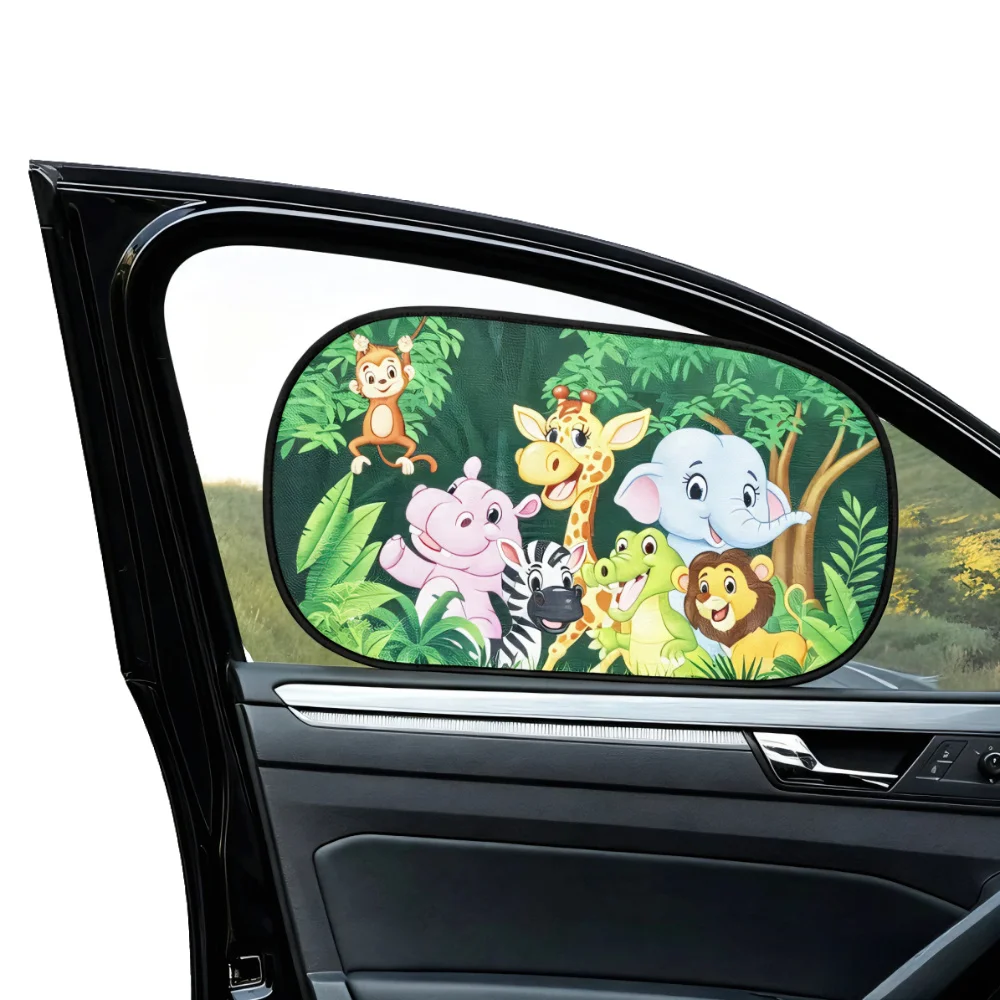 2Pcs Cartoon Car Side Window Sunshade UV Protection Sun Visor for Children Adults Windshield Cover with Storage Bag