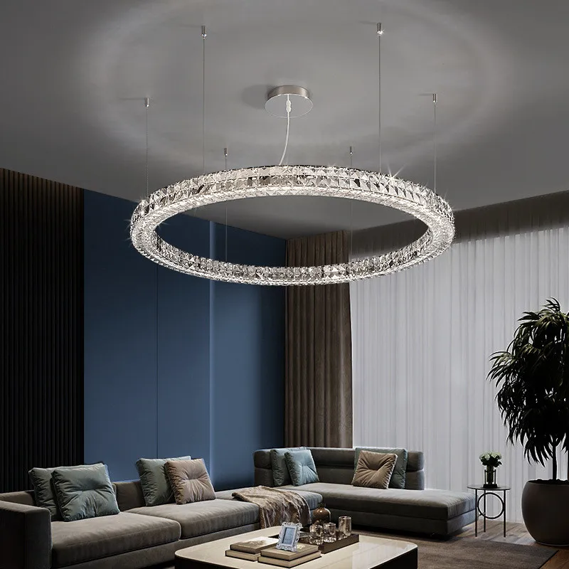 Modern Luxury Living Room 3-Sides Crystal Led Dimmable Chandelier Lustre Chrome Steel Clear K9 Crystal Chandelier Lighting Lamps