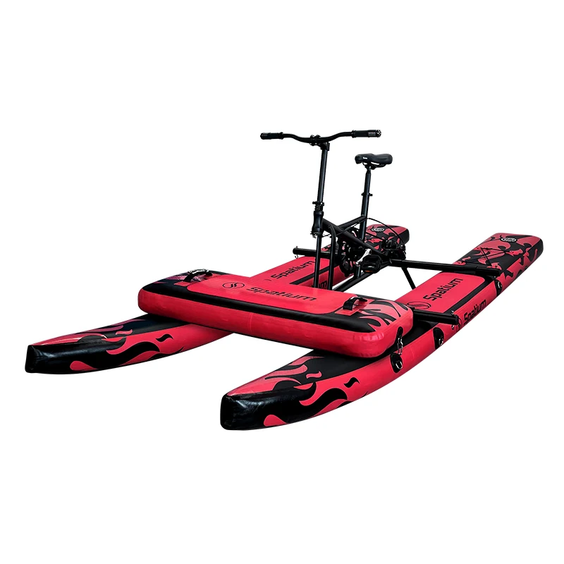 

Spatium Portable Inflatable Water Bike Single Fishing Surf Pedal Boat for Lake Flame Red Pontoon