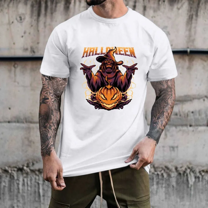 Halloween Skeleton Wizard Pumpkin Heat Transfer White Ink Iron - on Patch, Retro Style, Suitable for T - Shirts, Canvas Bags,