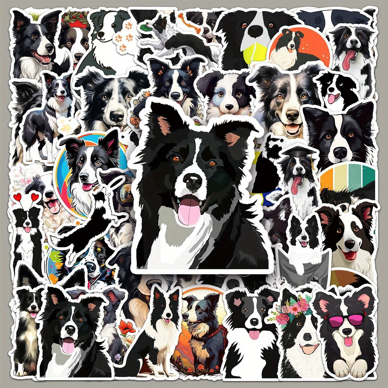 50 Stück Border Collie Schäferhund Graffiti-Aufkleber-Set Dekorative Koffer-Wasserflaschen-Notizbuch-Skateboard Selbstklebende Sticker