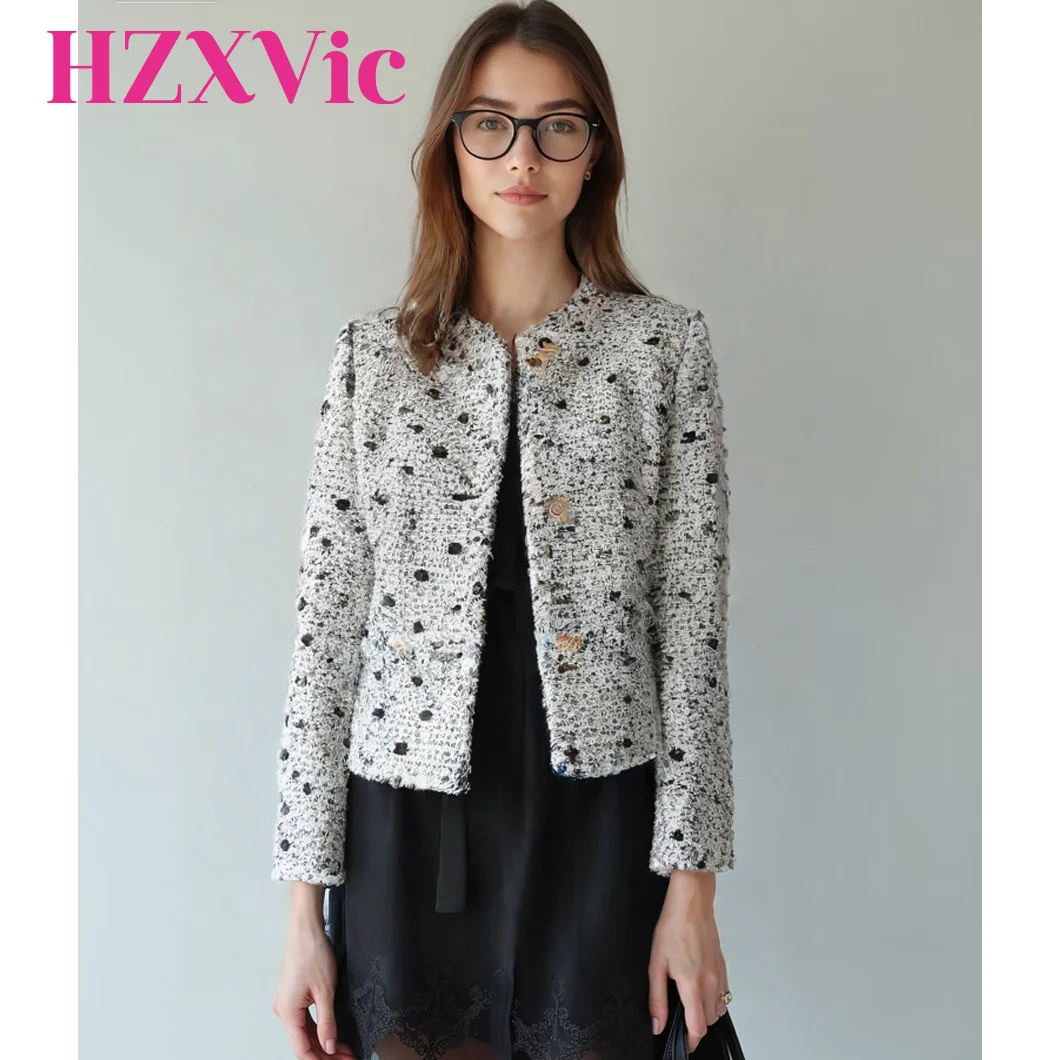 

HZXVic women's short coat exquisite floral velvet polka dot coat top daily commuting style