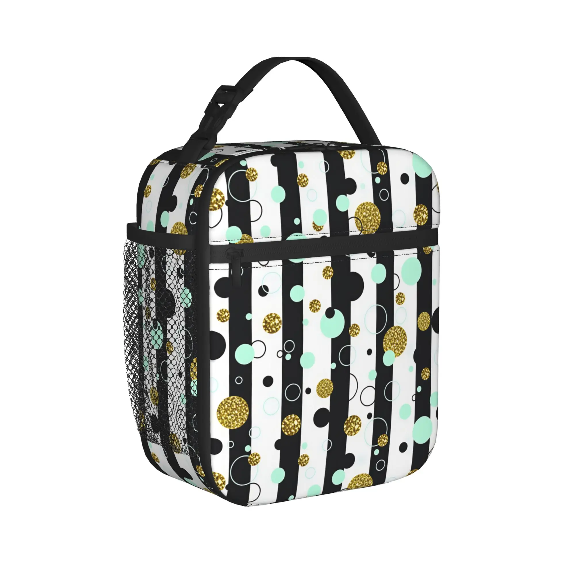 Lunch Bag Glitter Bubble Vertical Stripe Outdoor Picnic Lunch Box For Child  Fashion Portable Graphic Thermal Lunch Bags