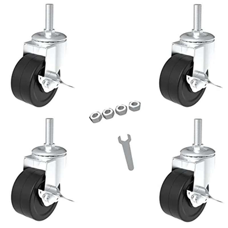 4PCS 2Inch Caster Wheels,Threaded Stem Rubber Casters(Screw Diameter 1/4Inch,Length 1Inch) for Wire Shelves Rack Legs