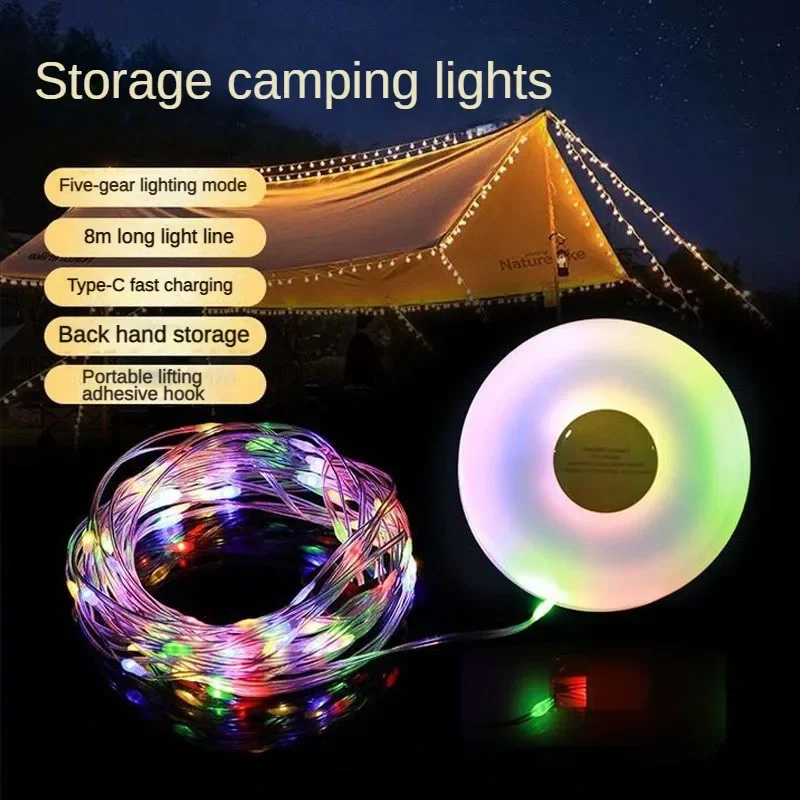 

LED Rechargeable Camping Lamp Atmosphere 10M IPX4 Waterproof Recyclable Light Belt Outdoor Garden Decoration Lamp for Tent