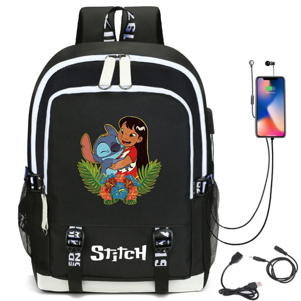 Disney Mochila de lona para estudante, pequeno monstro Stitch, grande bolsa ao ar livre, série novo paraíso, miniso