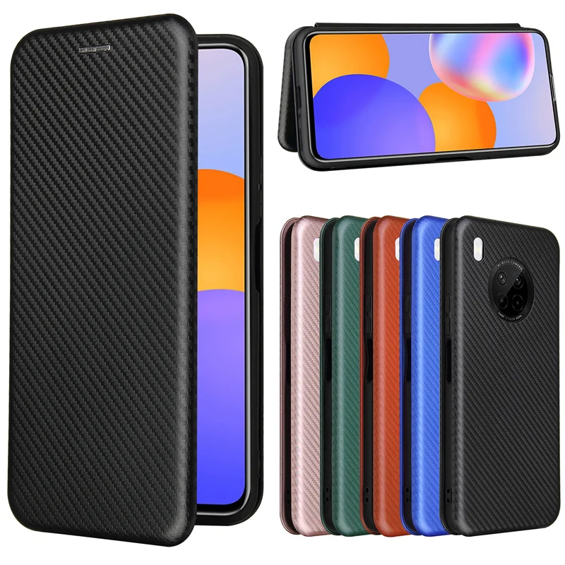 

Для Huawei Y9A Роскошный флип-чехол из углеродного волокна с магнитной адсорбцией, защитный чехол для телефона, сумка для телефона