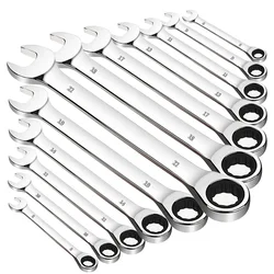 Metric Ratcheting Wrench Set,Combination Ring Ended Gear Spanner Kit Bike Car Auto Hand Tools with Rolling Pouch