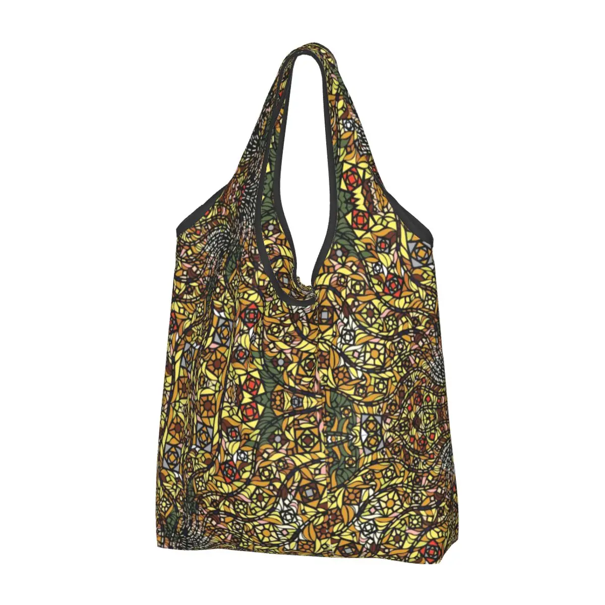 Fashion Gustav KlimtInspired Woman In Gold Shopping Tote Bags Portable Gold Colorful Painting Art Grocery Shoulder Shopper Bag