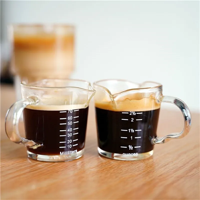 Espresso Coffee Concentrate Cup, 2 Pieces, Glass Milk Jug, Mini Multi-Functional Seasoning Creamer Container, Measuring Cup