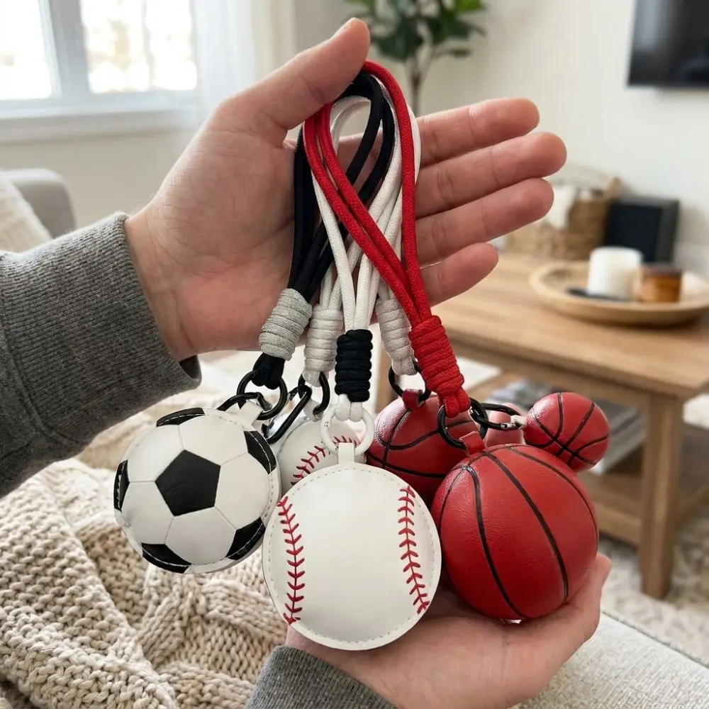 Cartoon Soccer Leather Keychain PU Leather Sports Ornament Sports Ball Keychain Non-fading with Carabiner