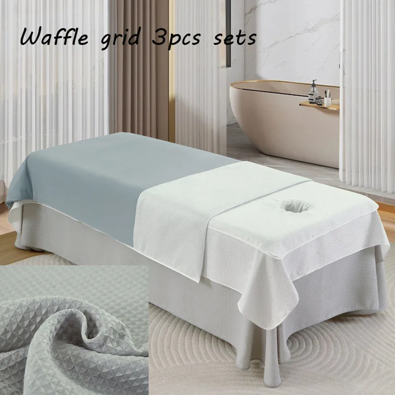 Beauty Salon Bedding Set 3-Piece Waffle Grid Therapeutic Massage & Physiotherapy Bed Sheets Dustproof Bed Cover