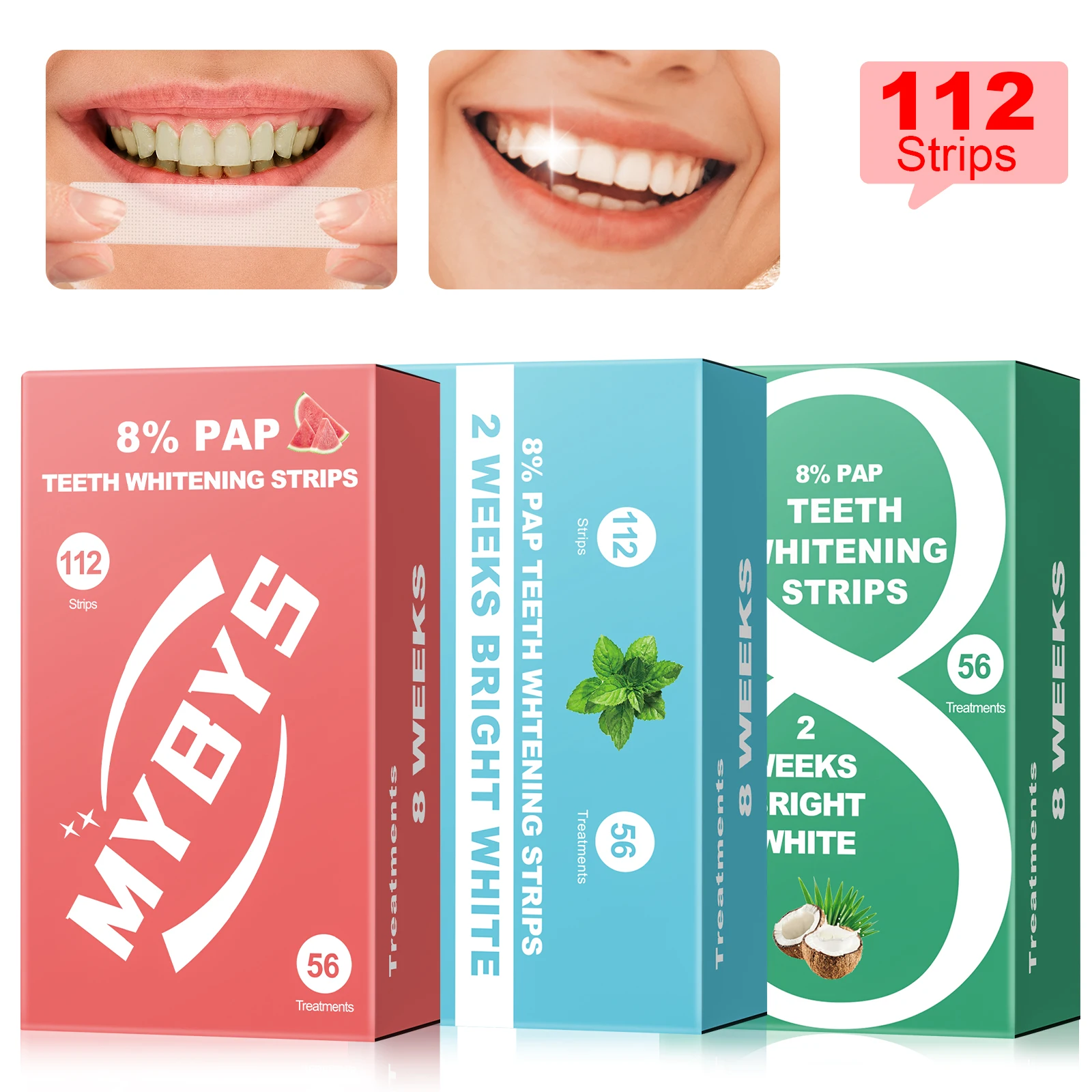 

8% Pap Dental Teeth Whitening Strips Bleach Removal Yellow Stain Whitening Teeth Oral Hygiene Care 112 Pcs Home Use Fresh Breath