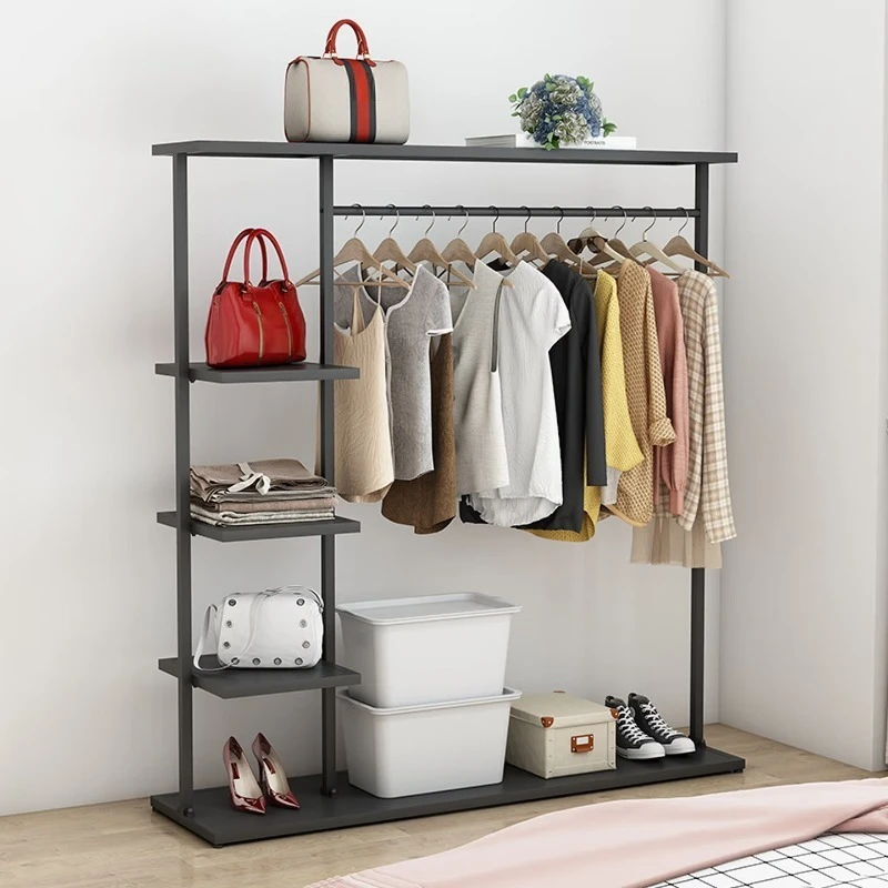 

Wrought iron hanging clothes rack in the bedroom Clothing store display rack with top plate, length 100 black