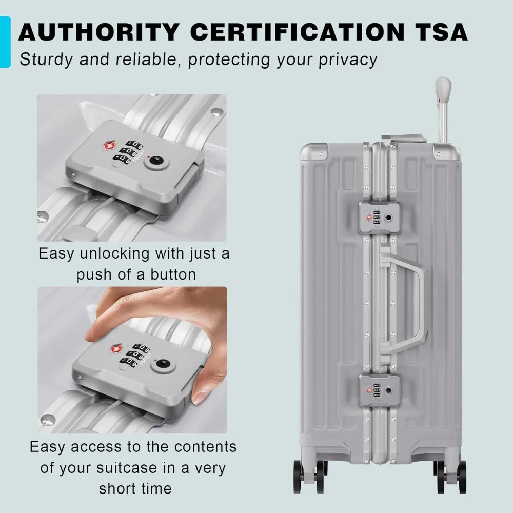 24 Inch TSA Lock Aluminum Frame PC+ABS Double Spinner Wheels Zipless Hard Shell Luggage Suitcase for Travel