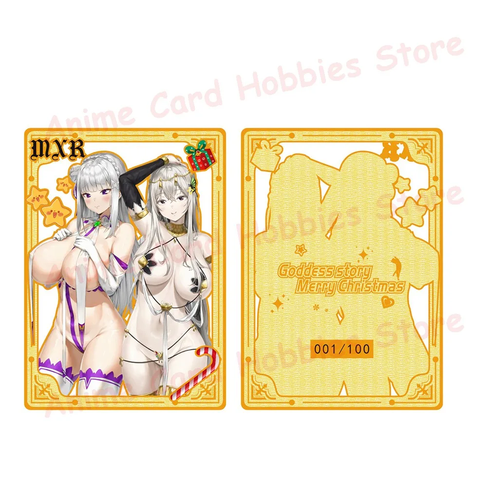 New Goddess Story Naruto MSR MXR Metal Cards Albedo Nami Yor Gorger Makima Rem Power Anime Girl Bikini Metal Card Kids Toy Gift