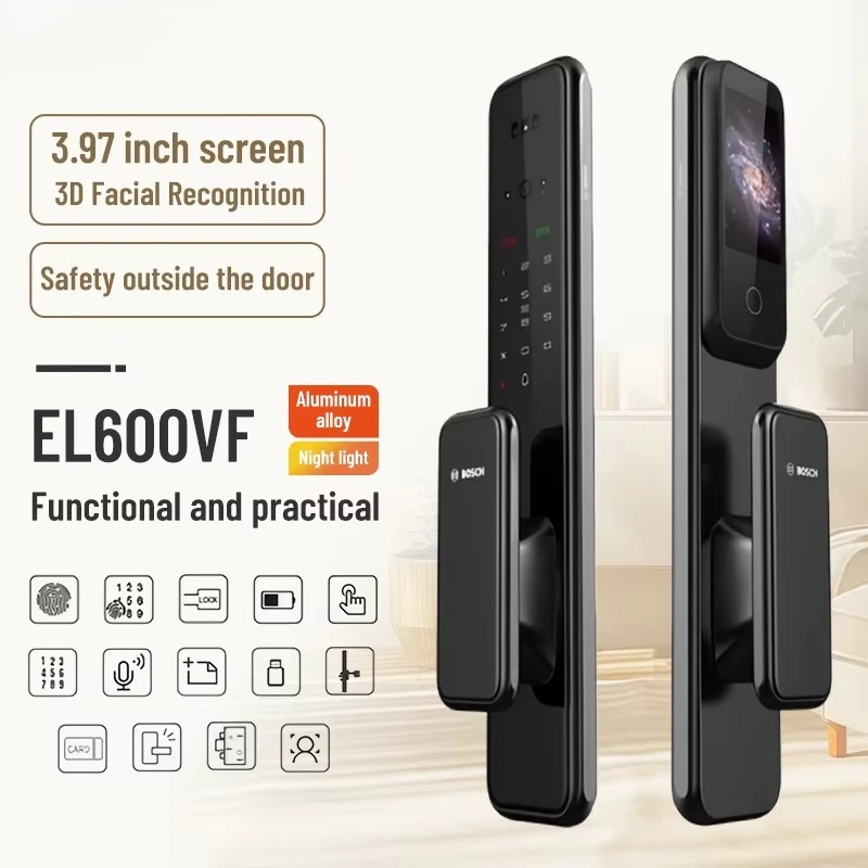 Fully Automatic Smart Lock EL600Vf Video Face Recognition Fingerprint and Password Door Key Access WiFi Cloud Home
