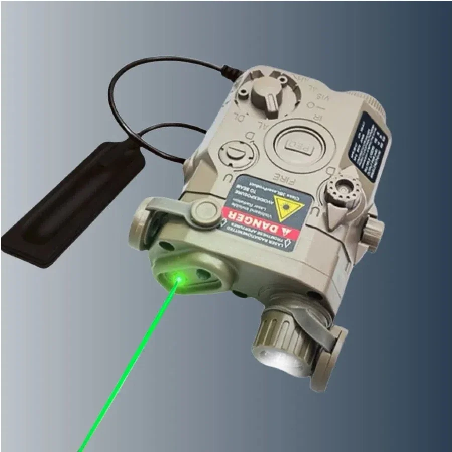 PEQ15 Tactical Infrared & Green Laser Indicator - 2.5 Interface Mouse Tail Control LED Flashlight with Fast-Slow Strobe Mode