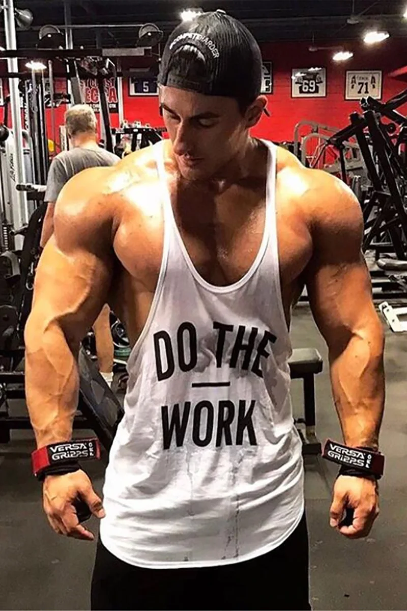 DO THE WORK Mens Y Back Running Vests Cotton Gym Stringer Tank Tops Bodybuilding Sleeveless Singlets Muscle Fitness Clothing