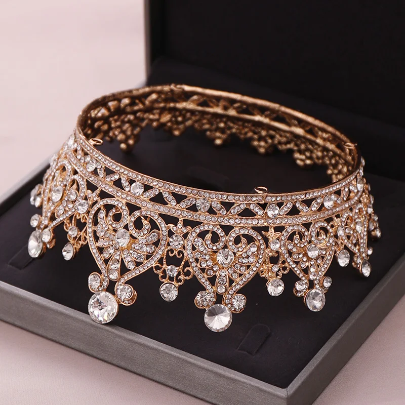 Vintage Silver Color Tiaras Crystal Round Big Crown Bridal Crown Tiara Wedding Queen Crown Hair Jewelry Bride Hair Accessories image 5