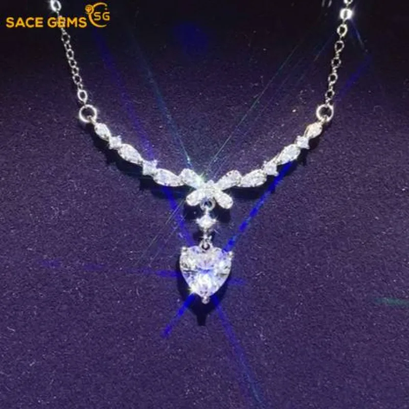 

SACE GEMS Certified D VVS1 1CT Moissanite Pendant 925 Sterling Silver Necklaces for Womne Engagement Cocktail Party Fine Jewelry