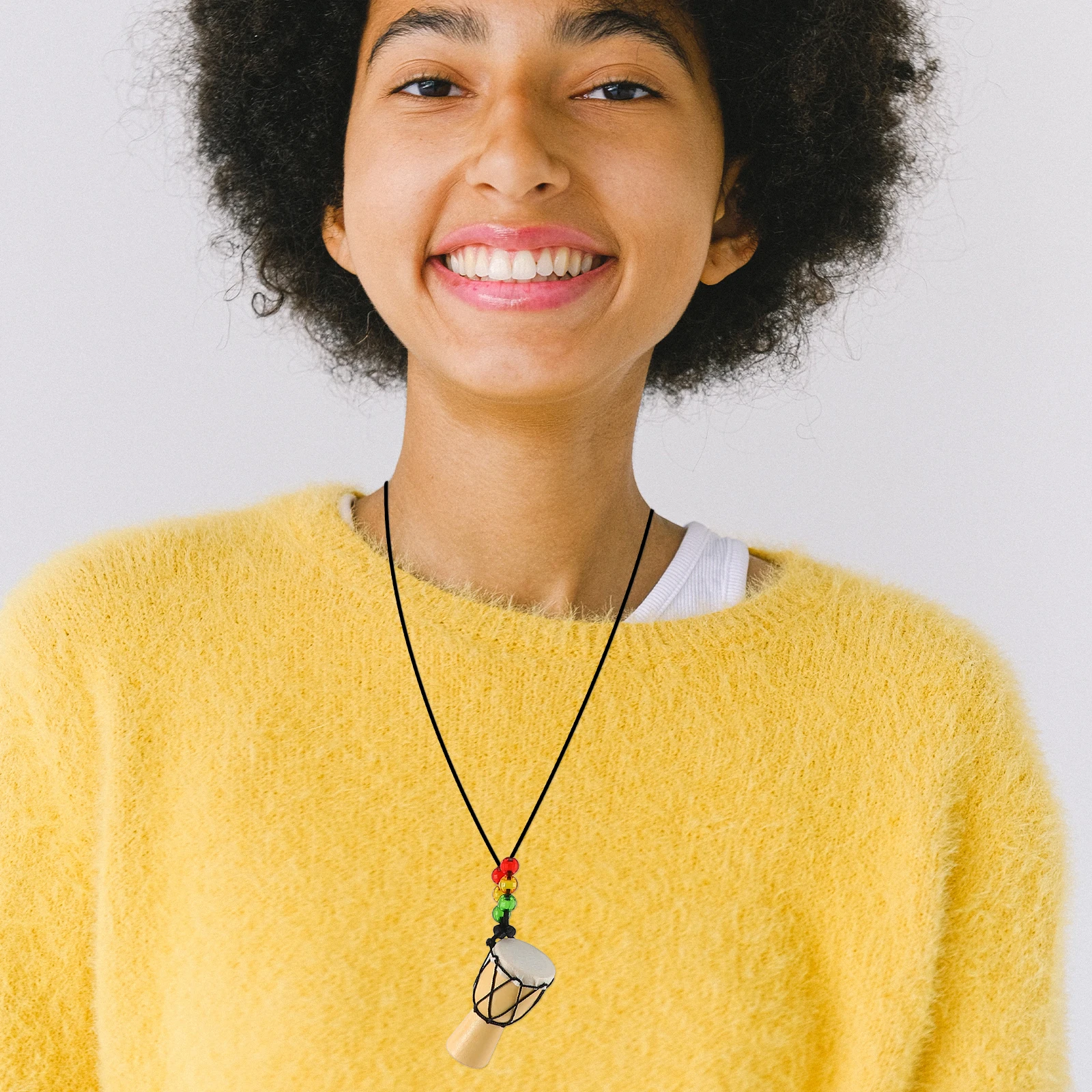 

4pcs Hand Drum Necklace Mini African Tambourine Pendant Decorative Beads Unique Hanging Necklace Accessories for Festival Gifts