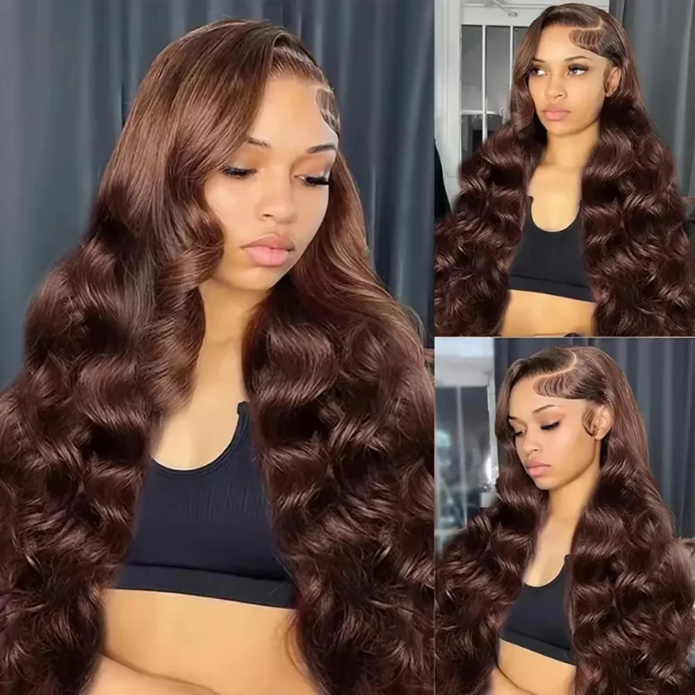 موجة الجسم بالشوكولاتة # 4 باروكة من شعر طبيعي 13x4 13x6 HD شعر مستعار أمامي من الدانتيل الشفاف شعر برازيلي منزوع مسبقًا بكثافة 200% شعر ريمي #2