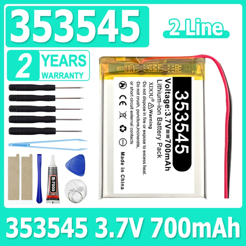 Batería de polímero de litio de 700mAh, 3,7 V, termistor de 2 cables, 353545, para GPS DashCam Bateria