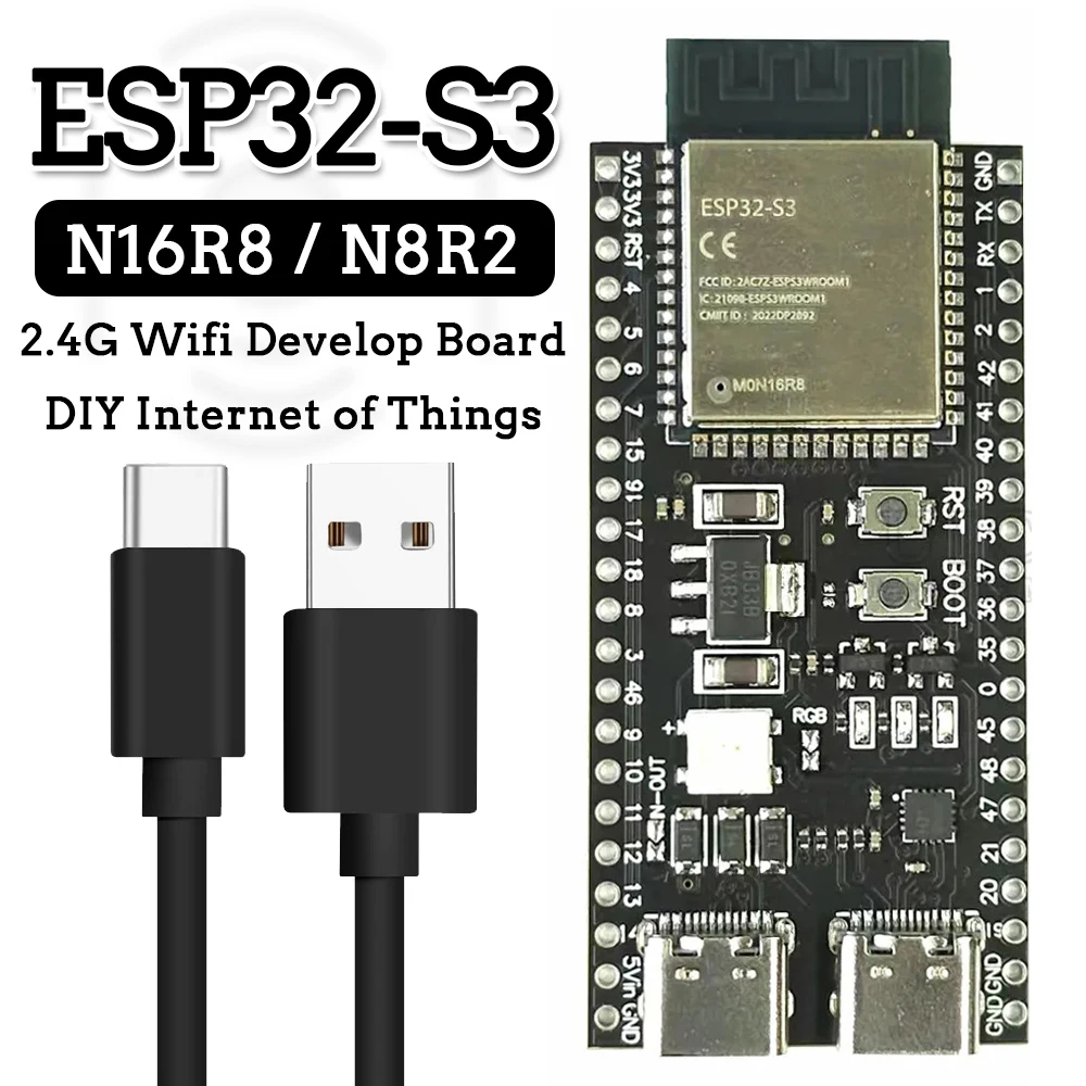 Placa de desarrollo ESP32-S3, módulo Wifi 2,4G para Arduino ESP IDF ESP32-S3WROOM1 N8R2 N16R8 44 pines tipo C 8M PSRAM ESP32 S3