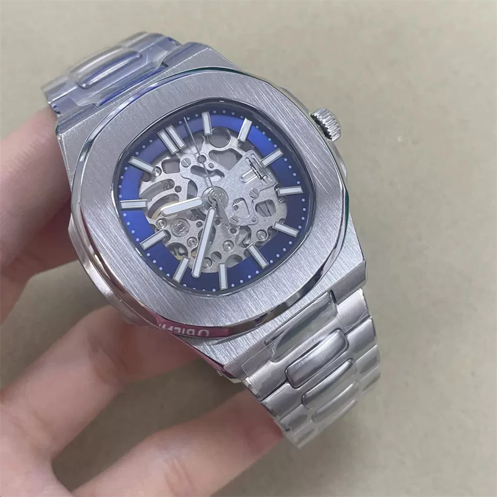 Nowy zegarek mechaniczny 41mm, etui na pasek ze zegarek ze stali nierdzewnej, folia przezroczysta tarcza, zegarek szafirowe szkło NH70 dla mężczyzn