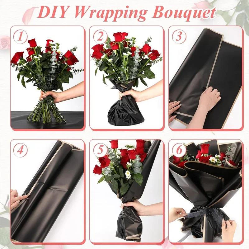 40pcs Black Gold Edge Rose Flower Wrapping Paper Korean Style Gift Wrap Florist Bouquet Wrapping Paper