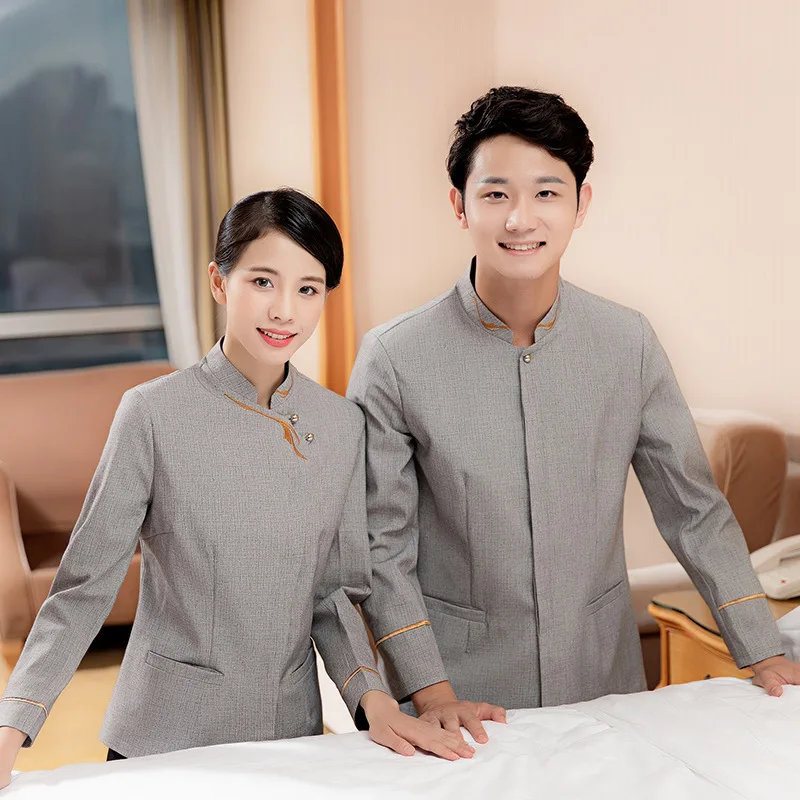 زي عمل التنظيف للنساء، منظف غرفة الفندق، العمة، بيت الضيافة، نادل قابل للتنفس، أكمام طويلة للخريف والشتاء