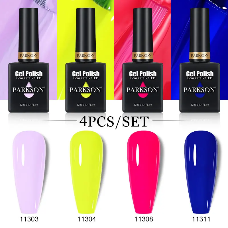 Parkson-Juego de esmalte de uñas en Gel, barniz semipermanente de Gel rosa y verde, capa superior para manicura, Kit de esmalte de Gel LED UV para remojar, 4 Uds.