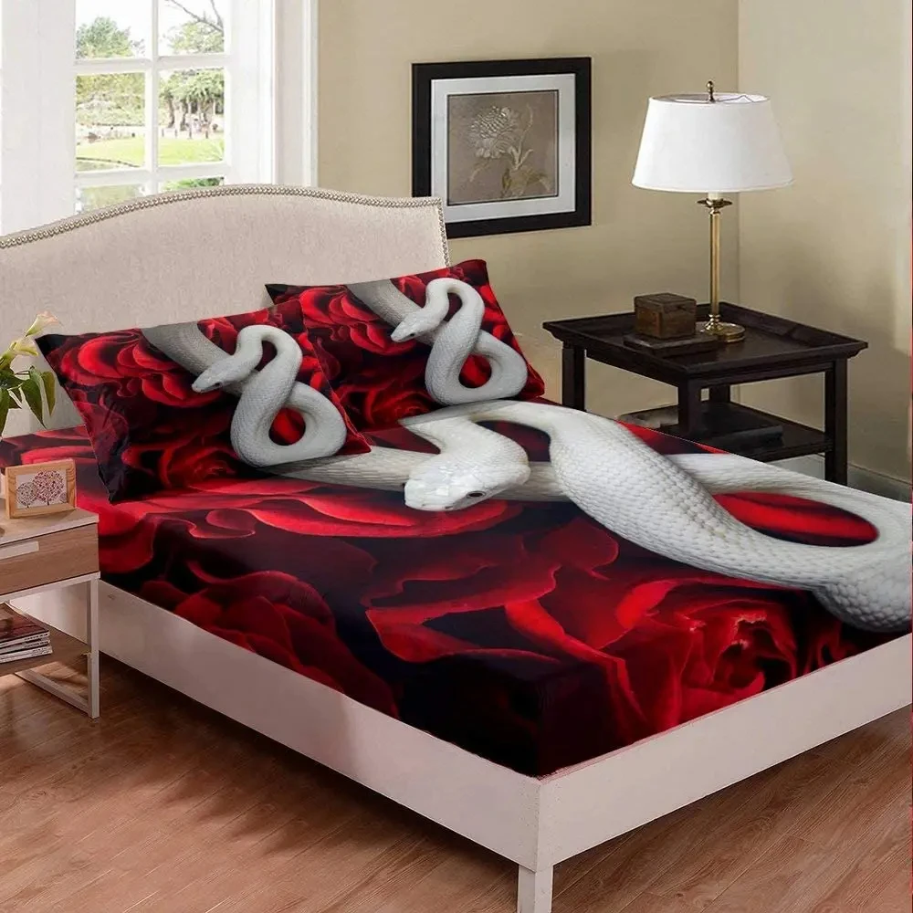 Snake Fitted Sheet Full Queen for Boys Girls Wild Animal Bedding Set Wildlife Style Bed Sheet Set Reptile Deep Pocket Bed Cover