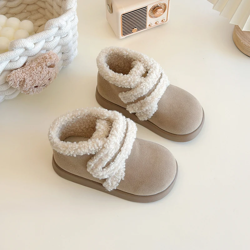 Winter Children's Ankle Cotton Boots Classic Simple Girls Boots Outdoor Warm Fashion Kids Causal Plush Boots Round-toe Versatile
