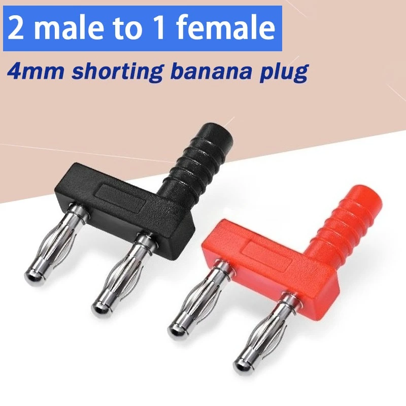 4MM Banana Plug Copper Short Circuit Double Row Banana Plug 2 Male to 1 Female Red/Black Banana for Experiment 1pcs 2pcs 5pcs