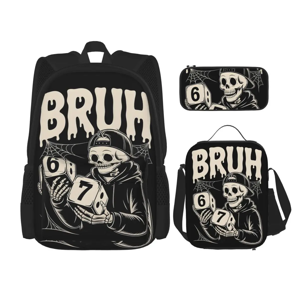 3pecs/set Bruh 67 Backpack for Student Six Seven 6-7 High School Daypack Lunch bag Pencil Case